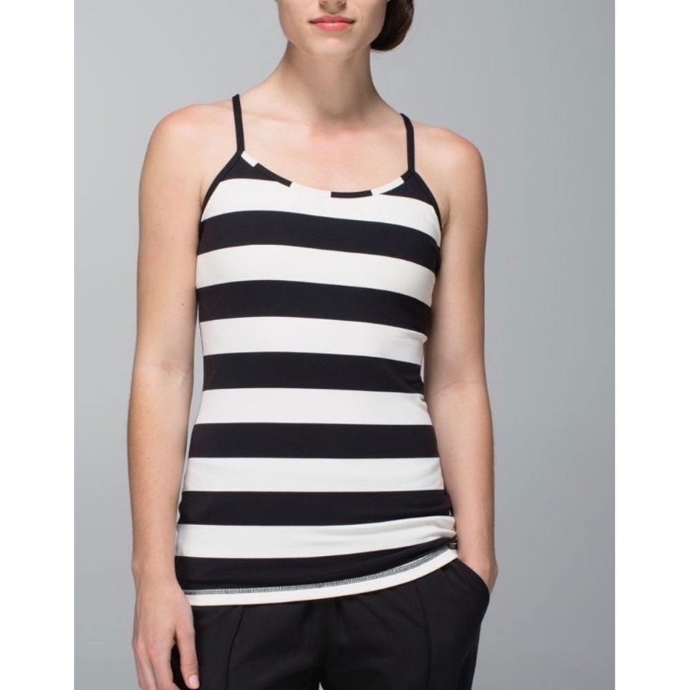 Lululemon Power Y Tank Top Black White Bold Stripe Built In Bra Racerback 6